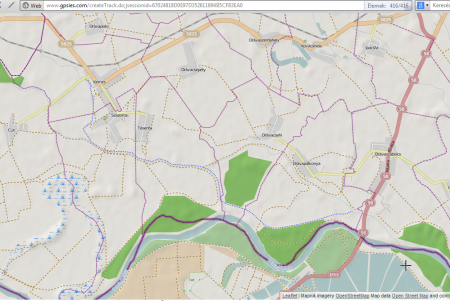 Az út az OpenStreetMap.org felületén dec. 1-jén (kék szaggatott). Félelmetesen gyors adatbázis